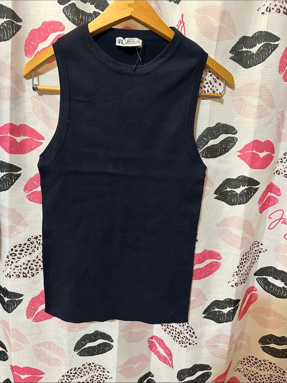 Zara Black Sleeveless Ribbed Mock Neck Tank